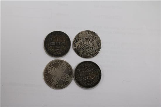 A quantity of assorted coins including Victorian crowns.